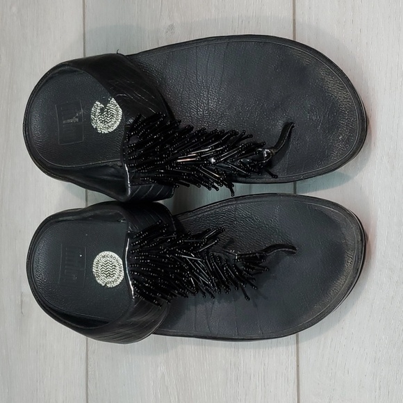 Fitflop Womens Chacha Leather Thong Wedge Sandals shoes sz 7 - Picture 3 of 11